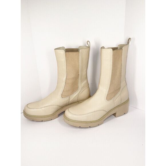 Naturalizer Domino Chunky Pull On Chelsea Boots Leather Goring Lug Sole Cream 10 - Picture 1 of 16